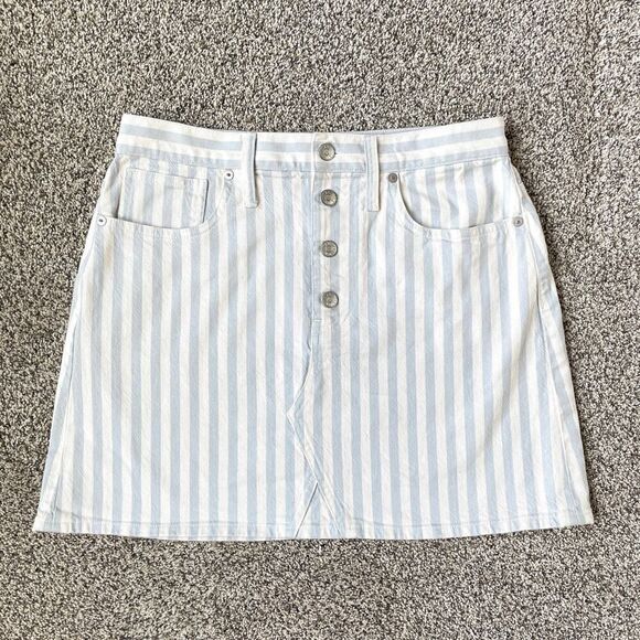 Madewell Stretch A-Line Denim Mini Skirt in Pompano Stripe - Size: 29 - Picture 2 of 6